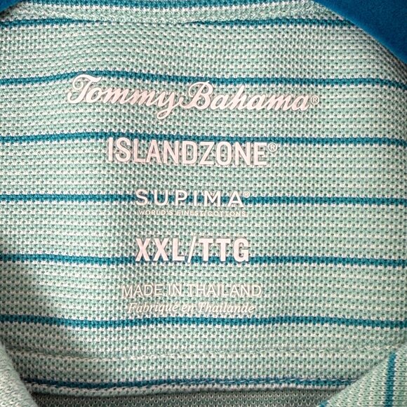 Tommy Bahama Polo Shirt Mens Sz XXL Emfielder Bay Stripe Lagoon Water Logo Golf - Picture 7 of 7